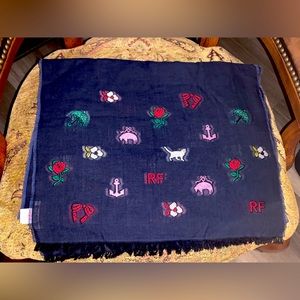 Brooks Brothers Red Fleece Wool Embroidered Scarf